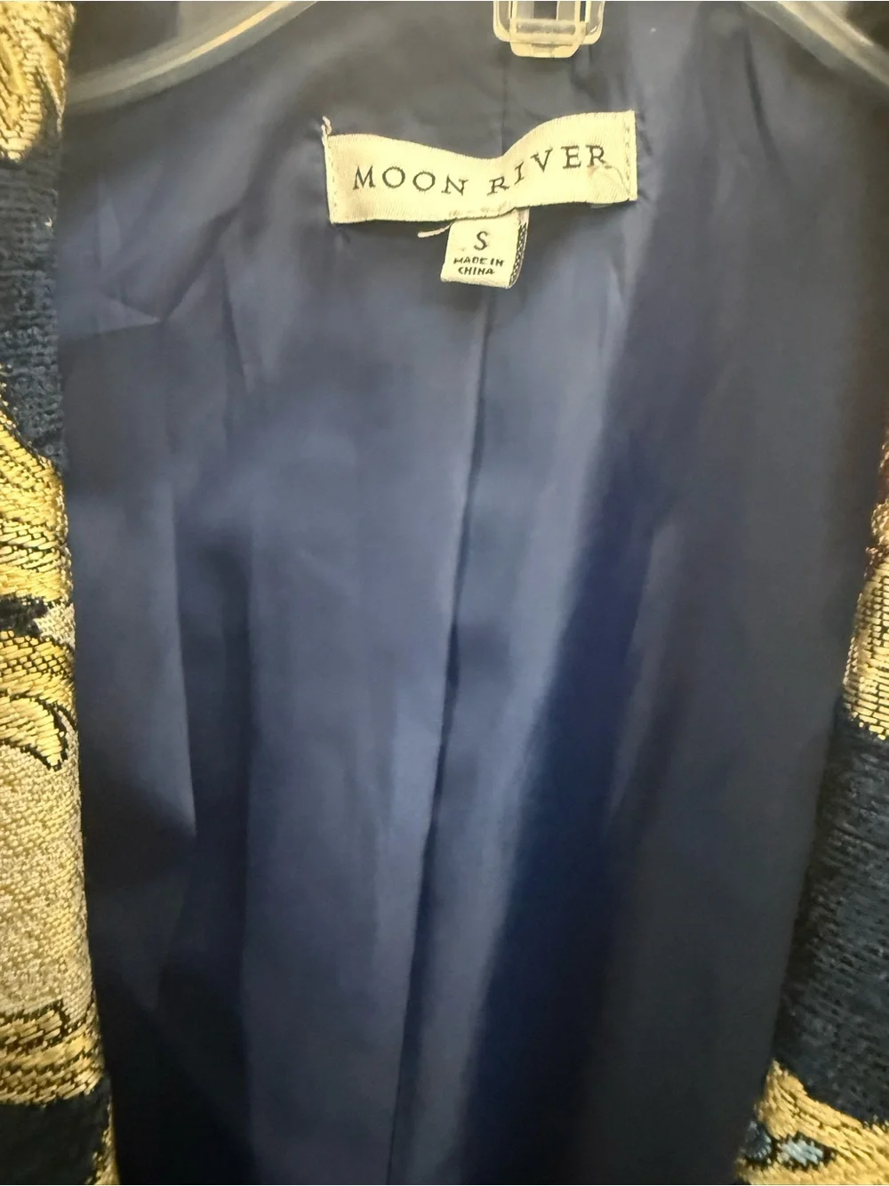 Moon River Navy Floral Jacquard Blazer with Gold Accents - Picture 5 of 8